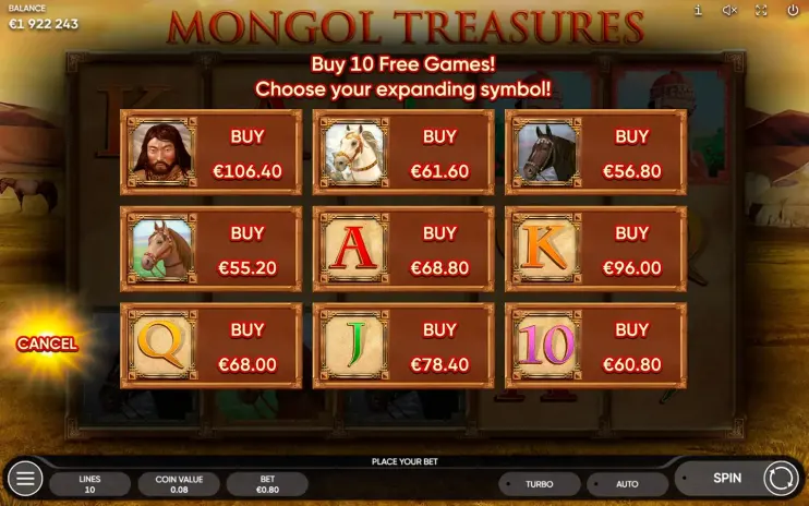 Mongol Treasures slot screenshot 10